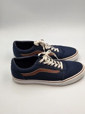 VANS Off The Wall Mens Size 10.5 Navy Low Top Canvas Leather Skateboarding Shoes